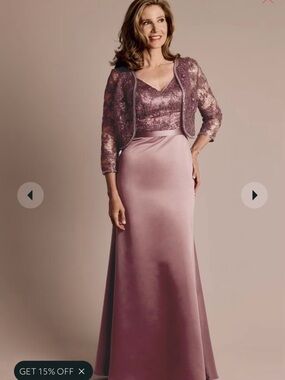 Elegant Mauve Lace & Satin Evening Dress with Bolero